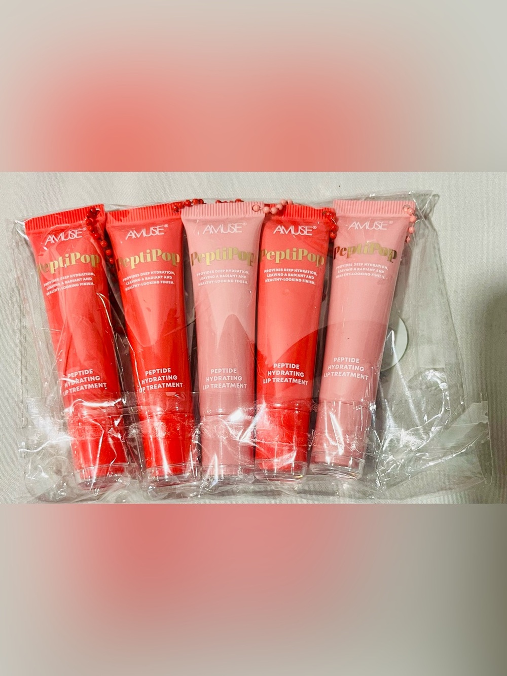 5 Pack Amuse PeptiPop Hydrating Lip Treatment Set - Red & Pink